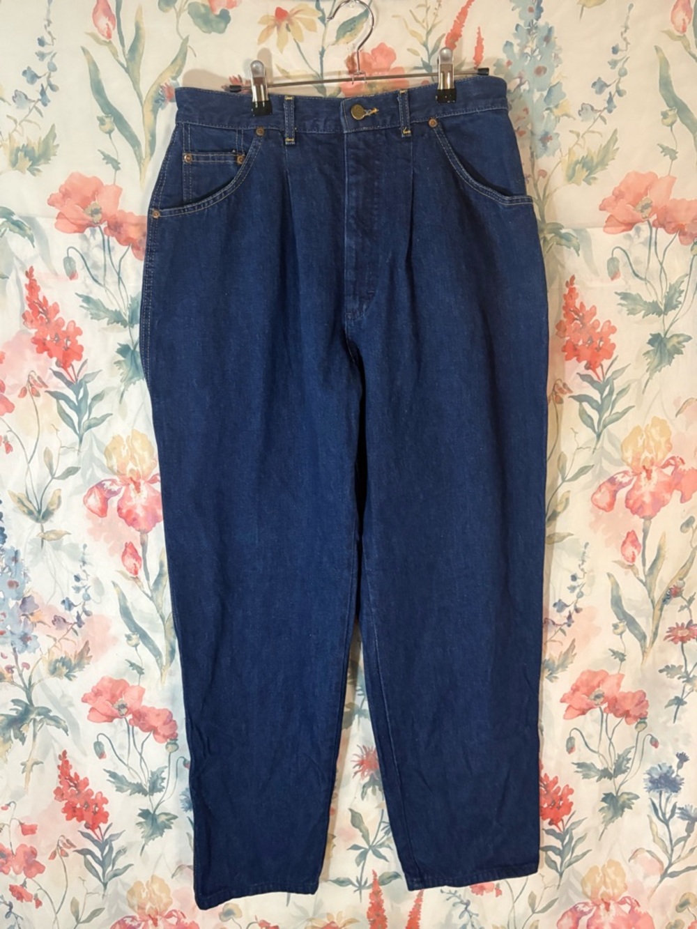 Vintage Lee Women's Straight Leg Jeans in Dark Blue